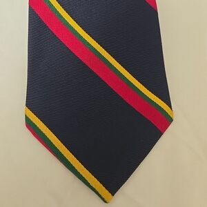 Lauren Ralph Lauren Repp Tie 100% Silk Navy Red Green Yellow Striped Tie